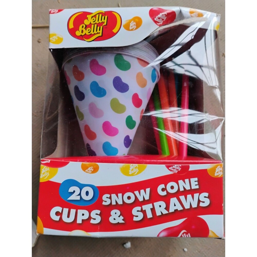 Jelly Belly Snow Cone Cups and Straws Set 20 Piece In Box Christmas Gift Set